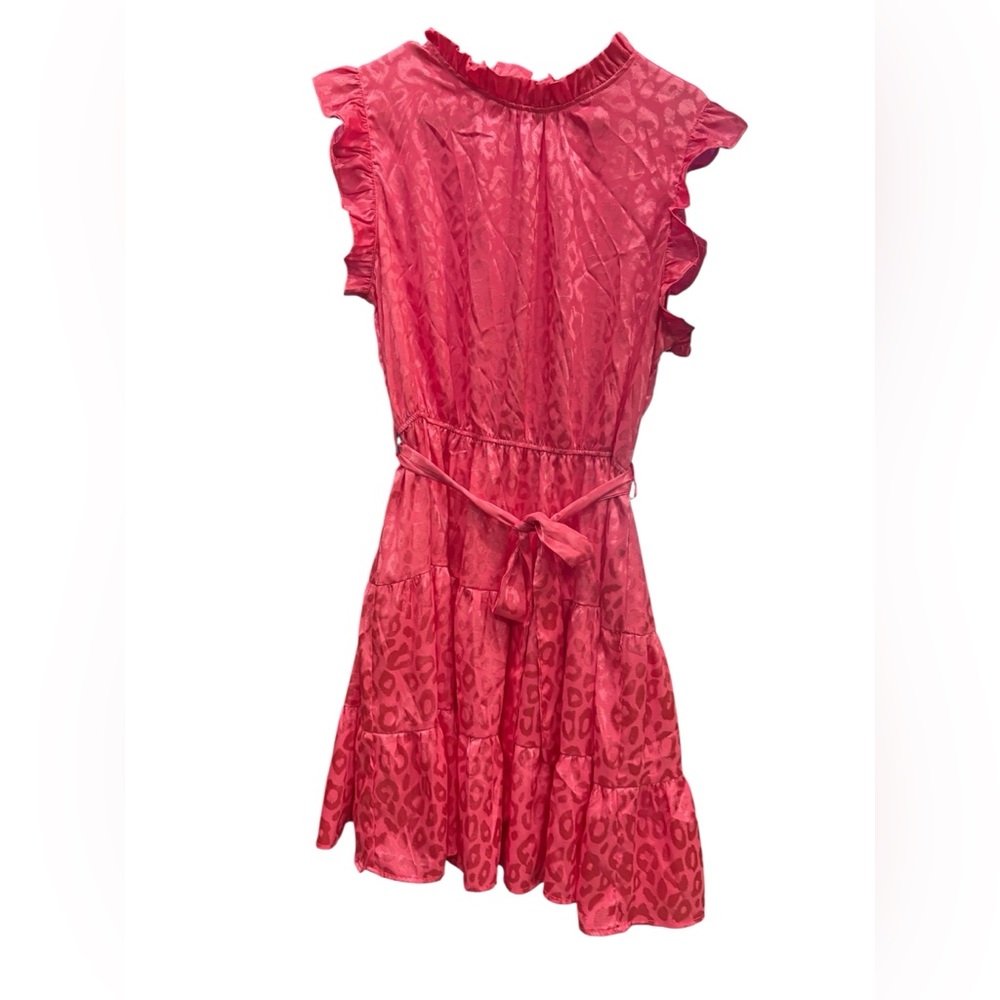 Women’s Pink Animal-Print Tiered Dress with Waist Tie